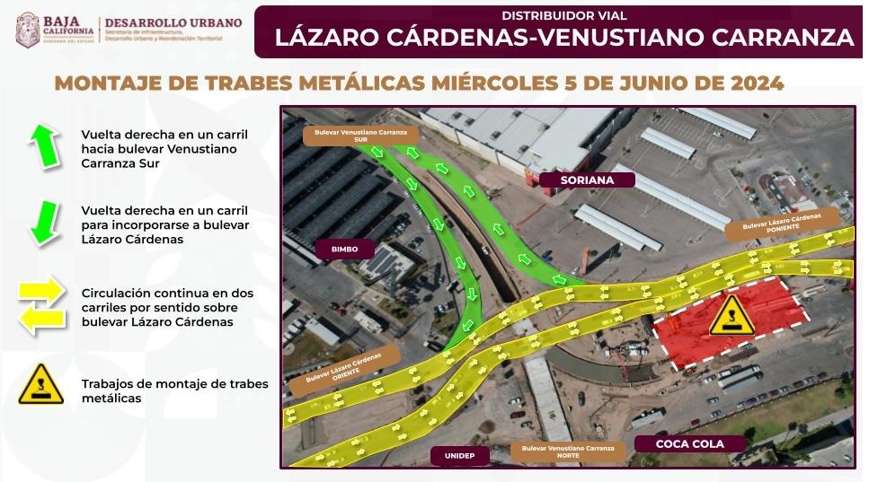 Avances del Distribuidor Vial Lázaro Cárdenas y Venustiano Carranza en Mexicali